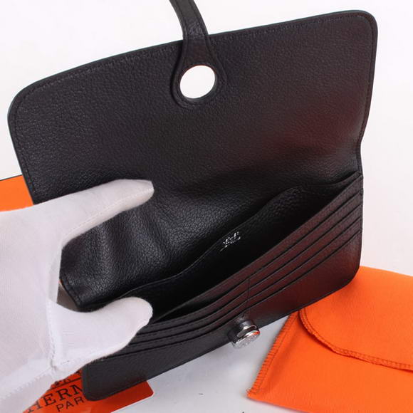 1:1 Quality Hermes Dogon Togo Leather Wallet Travel Case A808 Black Replica - Click Image to Close